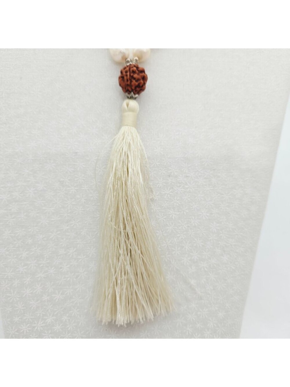 Rudraksha & Freshwater Pearl Beaded Necklace With White Tassel Pendant 36" - Picture 2 of 7